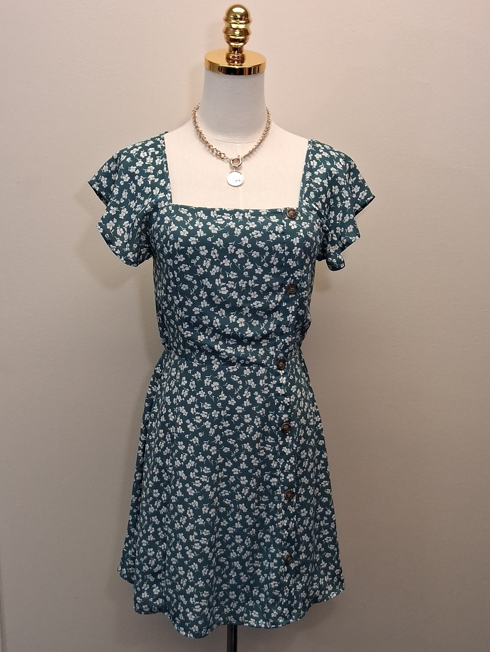 Sienna Sky Teal Floral Smocked Mini Dress Square Neck Flutter Sleeve XS